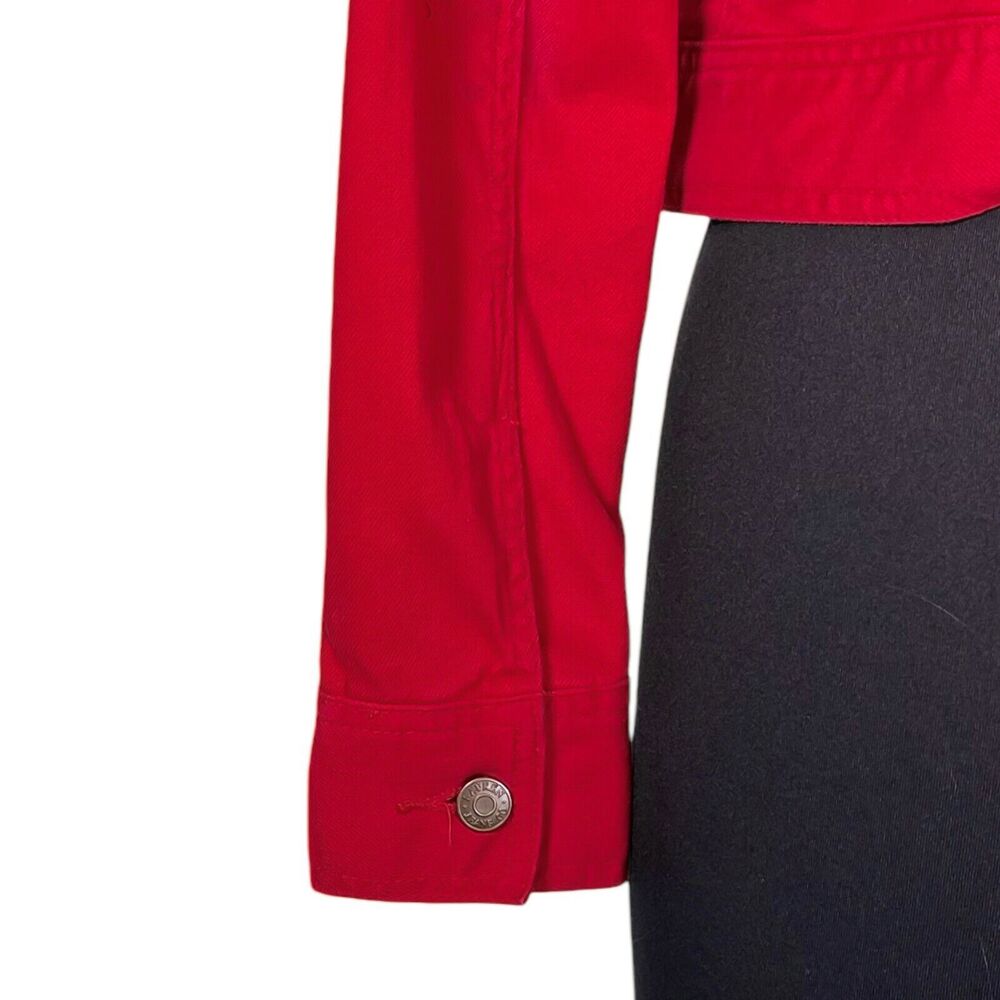 Ralph Lauren Womens Jean Jacket Red Button Front Stretch Denim Preppy Cropped XS - Picture 9 of 9